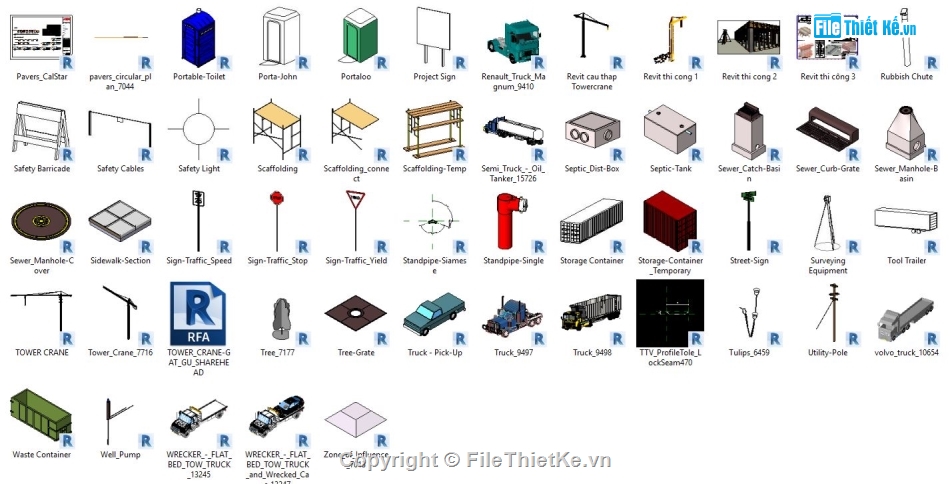 thư viện máy thi công,family máy thi công,family thiết bị công trường,family máy móc