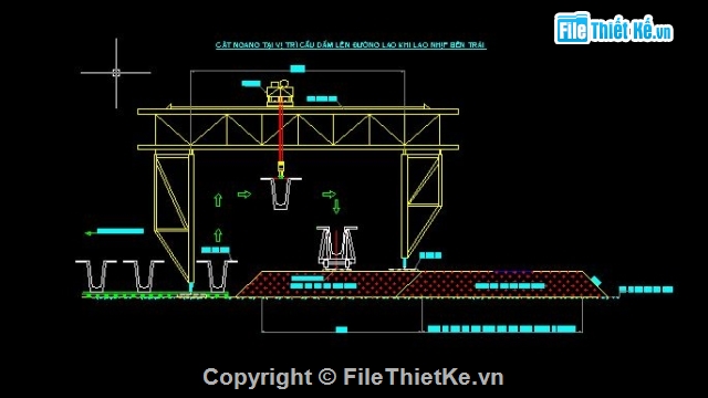 dam super T,Bố trí bãi đúc dầm super T,bố trí giá long môn nhấc dầm