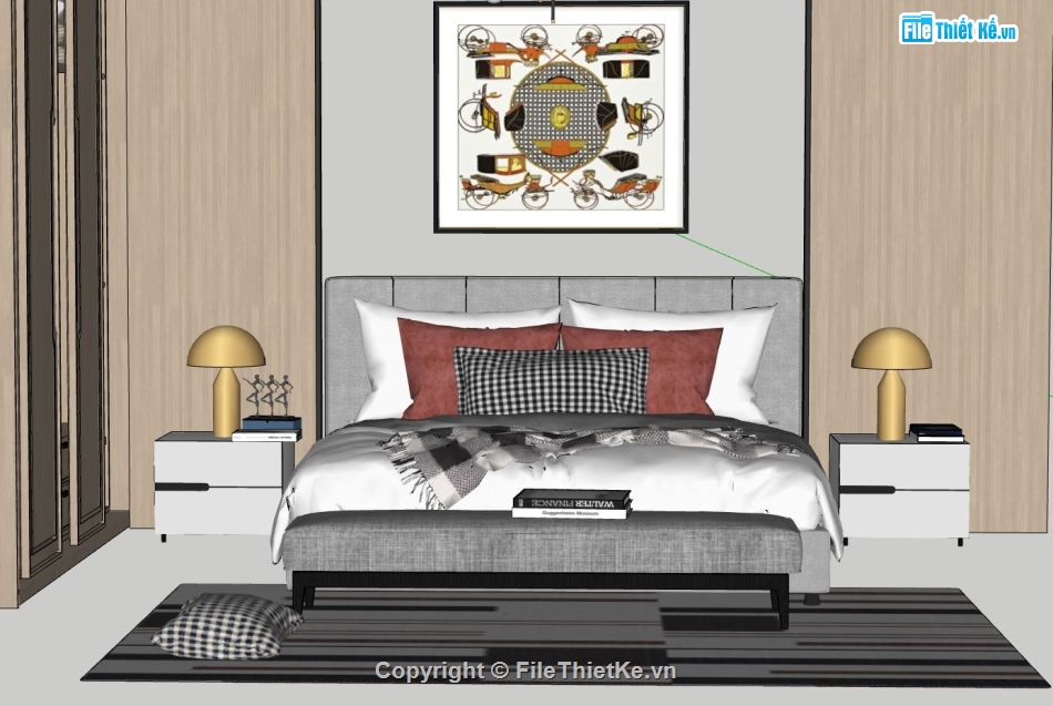 nội thất phòng ngủ,sketchup nội thất,sketchup nội thất phòng ngủ,Bố trí nội thất