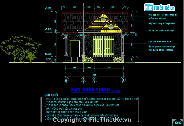 nhà cấp 4,cad nhà 2 cấp,Mẫu nhà cấp 4,Mẫu nhà cấp 4 kích thước 8.5×16.2m,Nhà 1 tầng