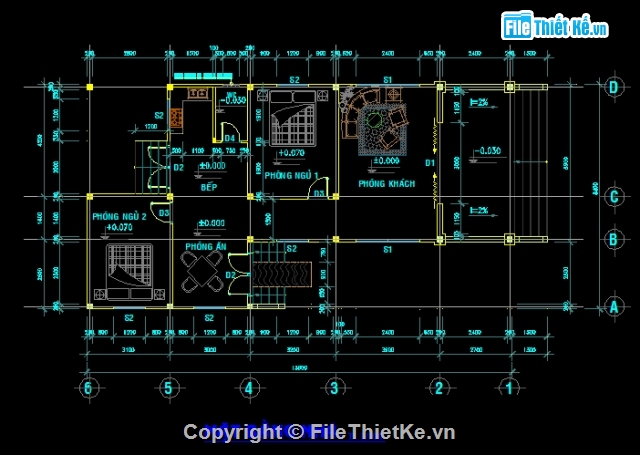 nhà cấp 4,cad nhà 2 cấp,Mẫu nhà cấp 4,Mẫu nhà cấp 4 kích thước 8.5×16.2m,Nhà 1 tầng