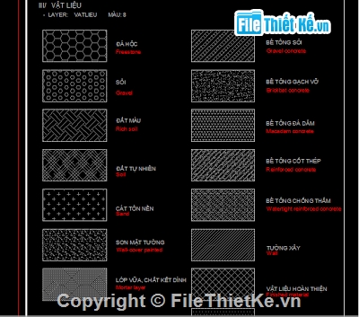 vật liệu,Bản vẽ autocad,Kí hiệu vật liệu