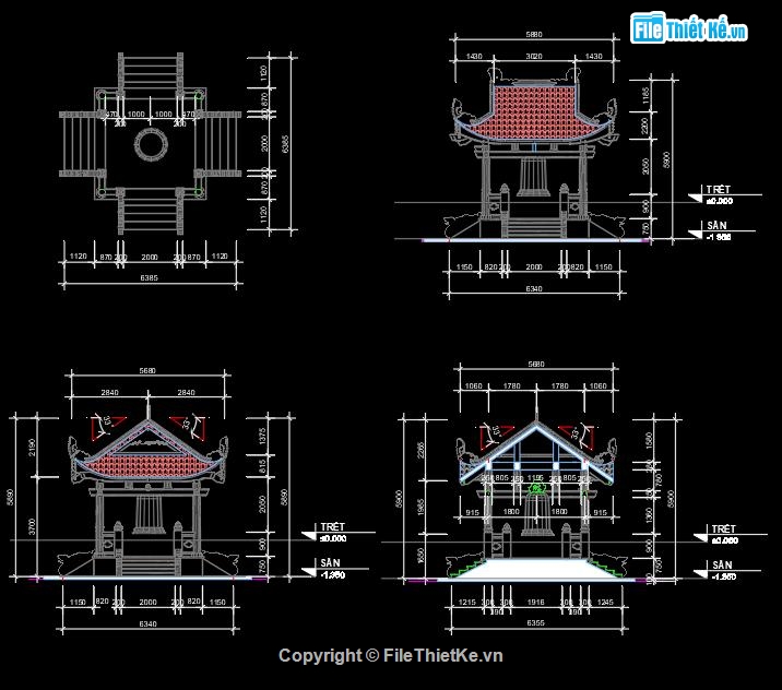 bản vẽ chùa đẹp,thiết kế chùa 10.9x21.1m,bản vẽ nhà chính điện 10.9x21.1m,thiết kế chùa 2 mái
