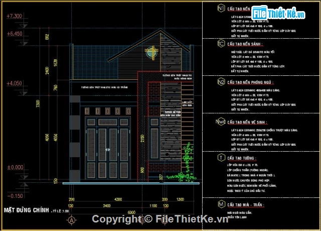 nhà cấp 4 đẹp 8.5x24m,Bản vẽ autocad,Bản vẽ nghiêng