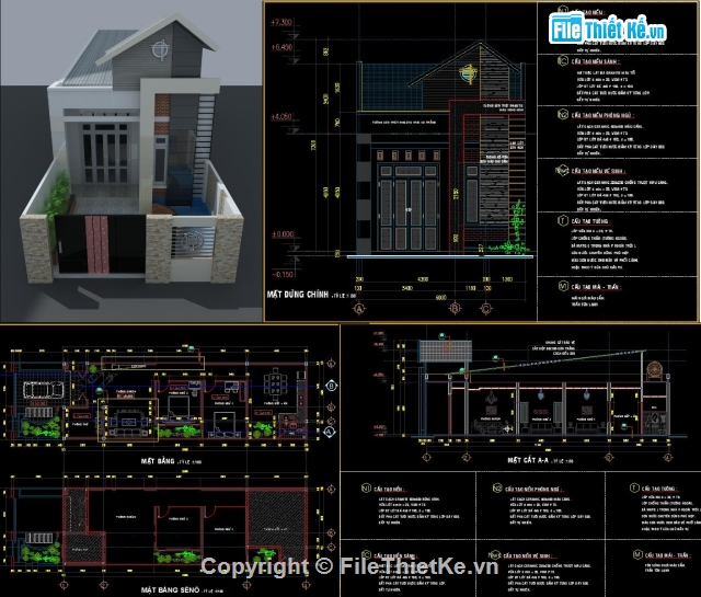 nhà cấp 4 đẹp 8.5x24m,Bản vẽ autocad,Bản vẽ nghiêng