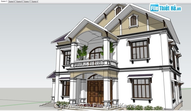 biệt thự 2 tầng,kiến trúc biệt thự,Sketchup biệt thự 2 tầng,sketchup biệt thự,bản vẽ autocad biệt thự,biệt thự 2 tầng 11x15m