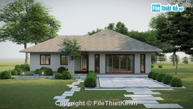 Biệt thự 1 tầng,file Sketchup Biệt thự,autocad thiết kế biệt thự cấp 4,biệt thự 1 tầng hiện đại,biệt thự 1 tầng 8.7x15.2m,homestay 1 tầng
