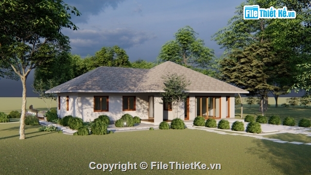 Biệt thự 1 tầng,file Sketchup Biệt thự,autocad thiết kế biệt thự cấp 4,biệt thự 1 tầng hiện đại,biệt thự 1 tầng 8.7x15.2m,homestay 1 tầng