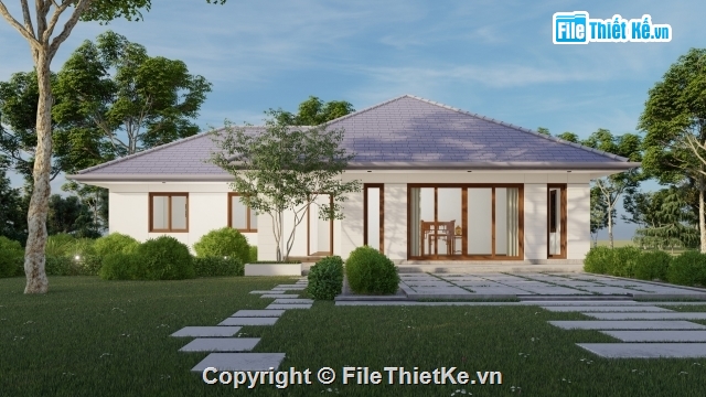 Biệt thự 1 tầng,file Sketchup Biệt thự,autocad thiết kế biệt thự cấp 4,biệt thự 1 tầng hiện đại,biệt thự 1 tầng 8.7x15.2m,homestay 1 tầng
