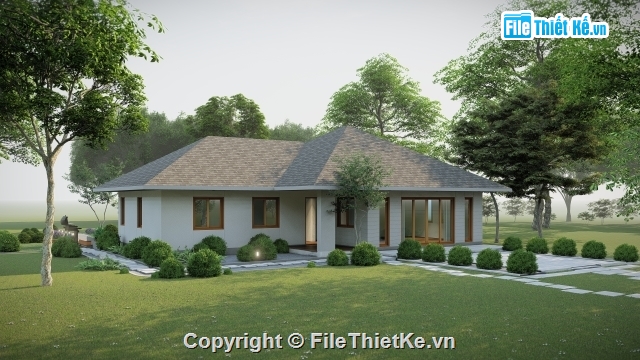 Biệt thự 1 tầng,file Sketchup Biệt thự,autocad thiết kế biệt thự cấp 4,biệt thự 1 tầng hiện đại,biệt thự 1 tầng 8.7x15.2m,homestay 1 tầng