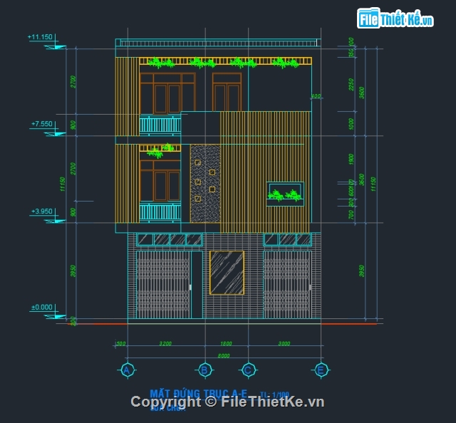 file thiết kế nhà phố,file cad nhà phố,nhà phố 3 tầng,bản vẽ 3 tầng