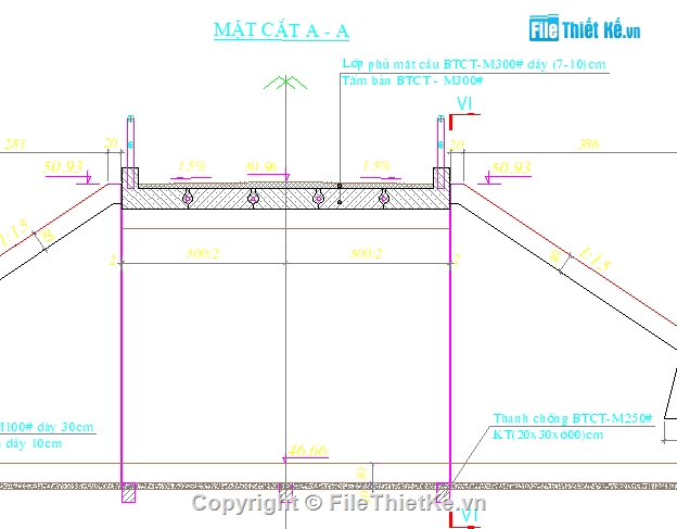 cầu bản mố nhẹ,cầu nhịp L = 6m,dầm bản đặc,mố nhẹ,khung bốn khớp,bản lắp ghép