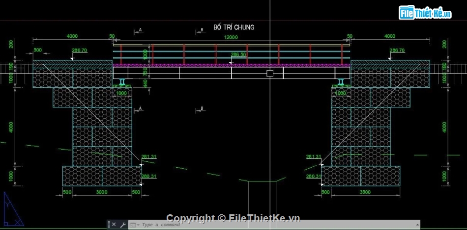 Cầu tạm,cad cầu tạm,mố rọ đá,rọ đá