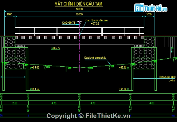 Cầu tạm,cầu tạm thép,cầu tạm L=12m,cầu thép tạm,bản vẽ cầu tạm