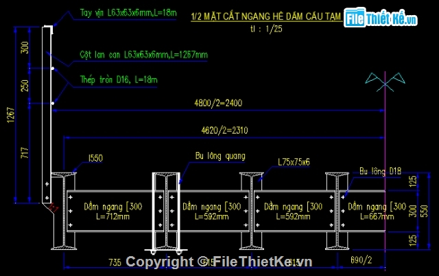 Cầu tạm,cầu tạm thép,cầu tạm L=12m,cầu thép tạm,bản vẽ cầu tạm