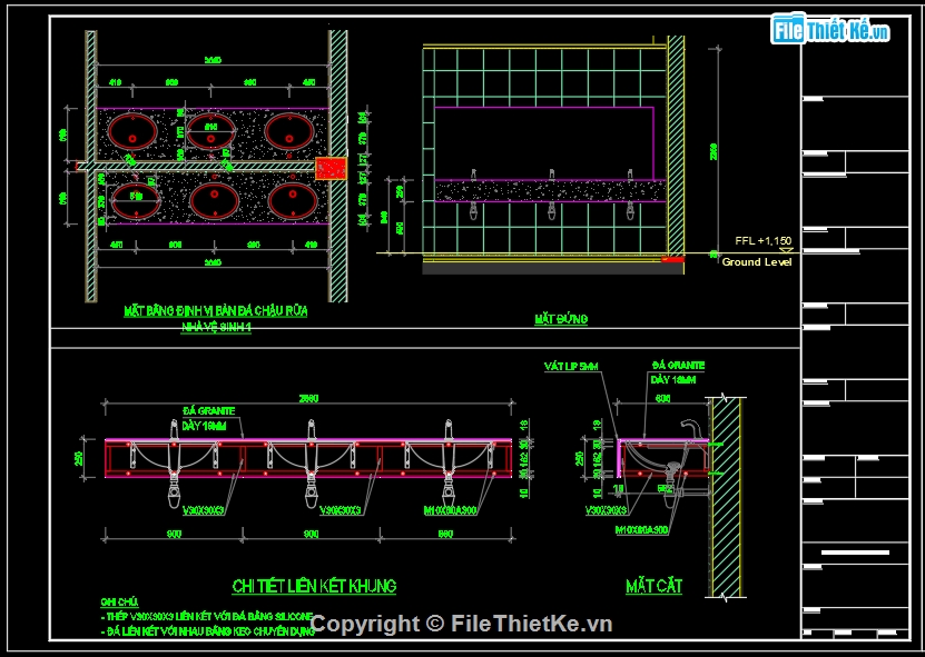 Autocad,Khung bàn đá,lavabo