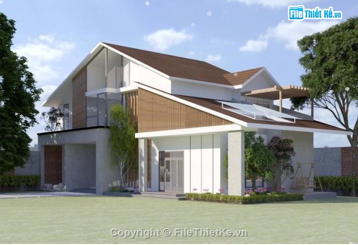 bao cảnh villa 2 tầng sketchup,villa 2 tầng file sketchup,model villa,mẫu villa su