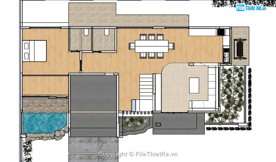 bao cảnh villa 2 tầng sketchup,villa 2 tầng file sketchup,model villa,mẫu villa su