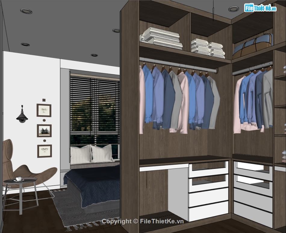nội thất phòng ngủ,model sketchup phòng ngủ,bố trí phòng ngủ,su phòng ngủ hiện đại