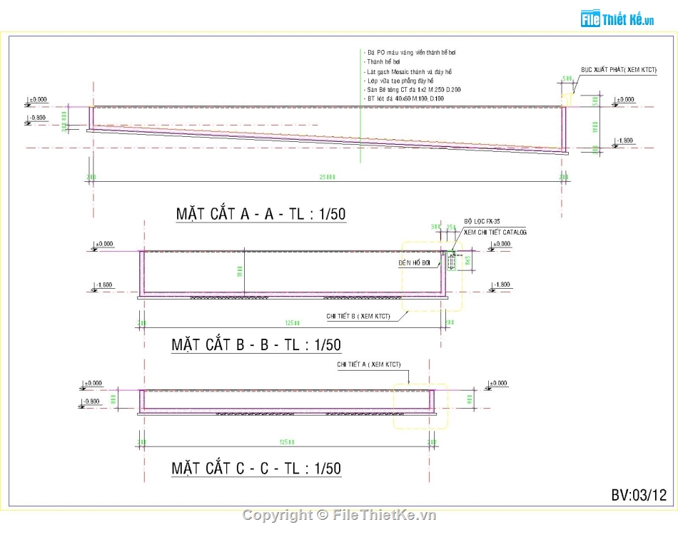 thiết kế hồ bơi,autocad hồ bơi,bản vẽ hồ bơi,hồ bơi 12.5x25m,hồ bơi long an