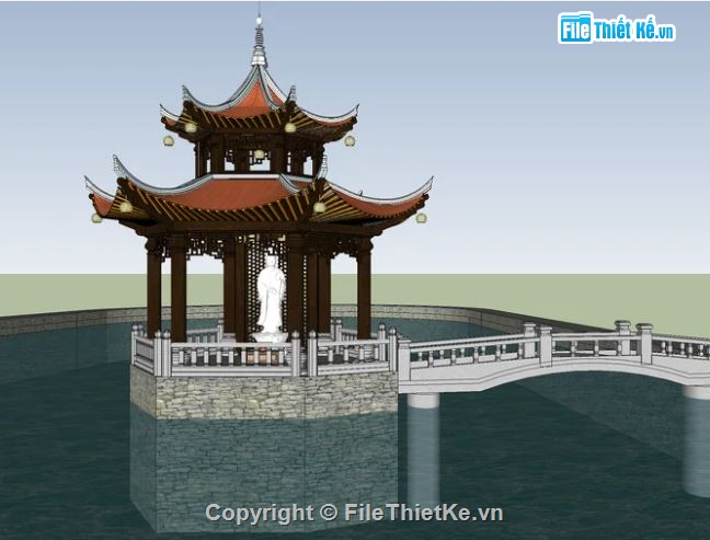 Chùa quế file sketchup,model su chùa quế,chùa quế model sketchup,file sketchup chùa quế