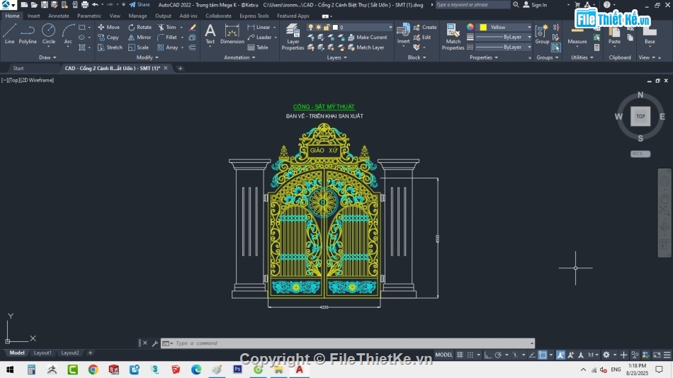 Cổng Sắt Cổ Điển,Cửa Cổng 2 Cánh,file cad cổng sắt mỹ thuật,revit cổng sắt nghệ thuật,thiết kế cổng sắt,mẫu cổng sắt