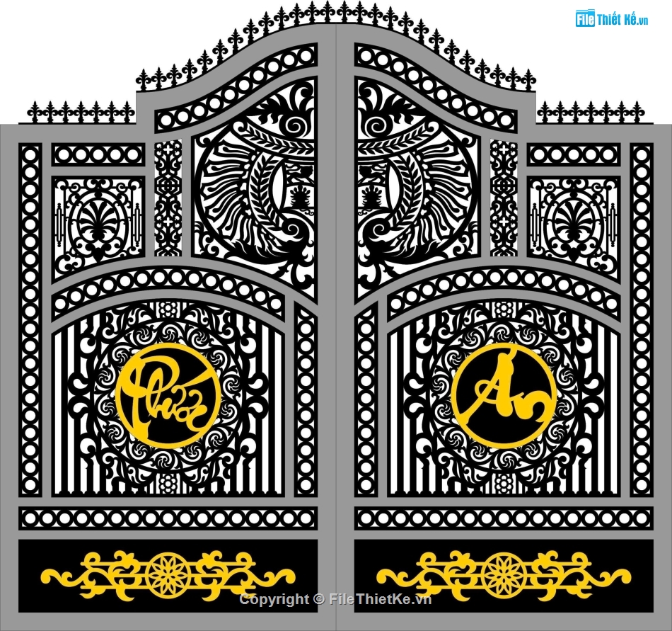 Cổng 2 cánh file dxf,Cổng 2 cánh,Cổng file dxf đẹp,Cổng 2 cánh Phước An