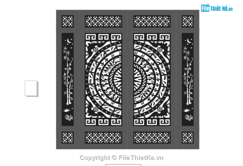 Cổng 4 cánh,Cổng 4 cánh cắt cnc,Cổng 4 cánh cnc họa tiết trống đồng,File mẫu cnc cổng 4 cánh