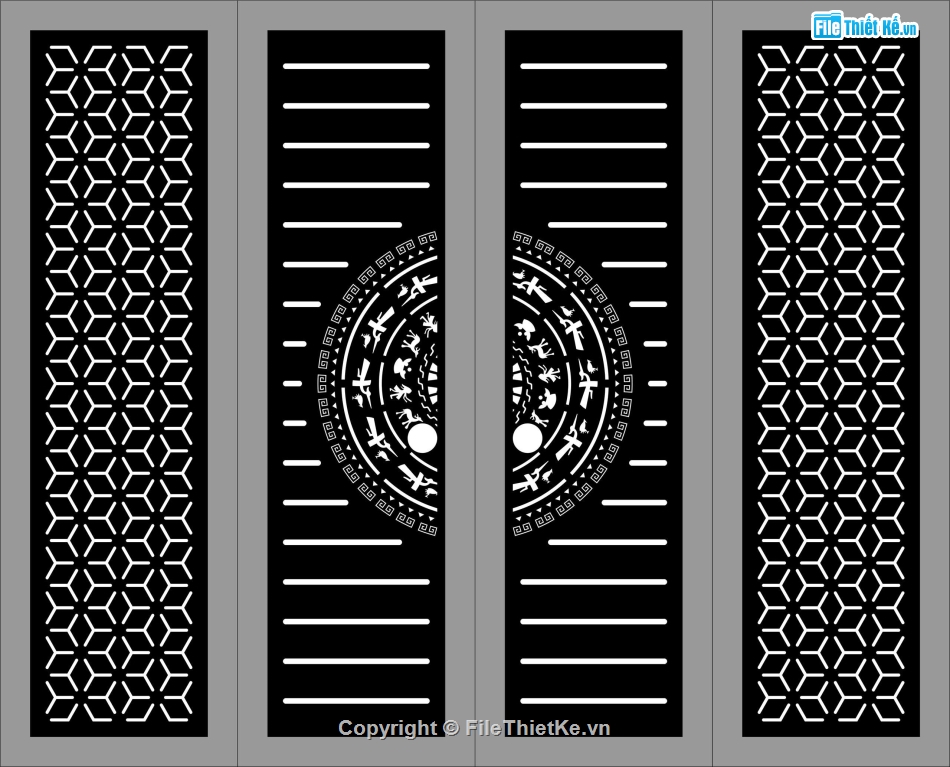 Cổng 4 cánh trống đồng bông tuyết,cổng 4 cánh trống đồng,file dxf cổng 4 cánh