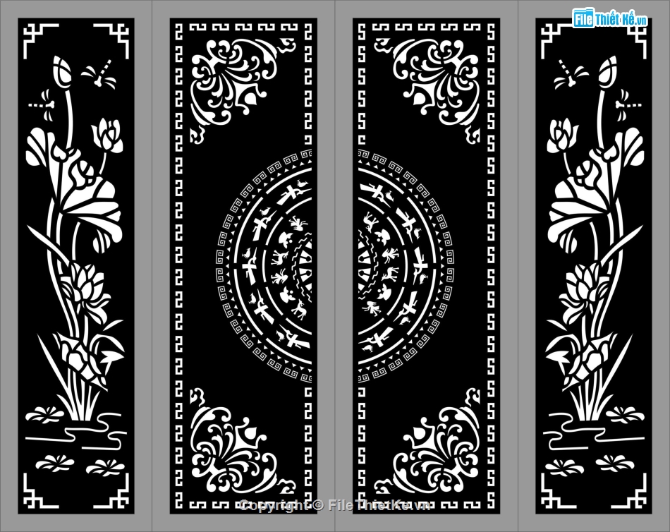 cổng 4 cánh cnc,cổng trống đồng cnc,hoa sen cnc