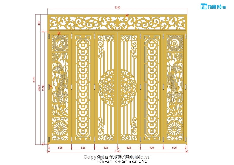 cổng cá chép cnc,cổng 6 cánh cnc,file cad cổng 6 cánh,cổng 6 cánh đẹp,cổng 6 cánh