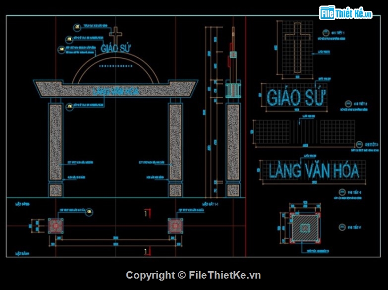 cad cổng làng văn hóa,cổng làng văn hóa,autocad cổng