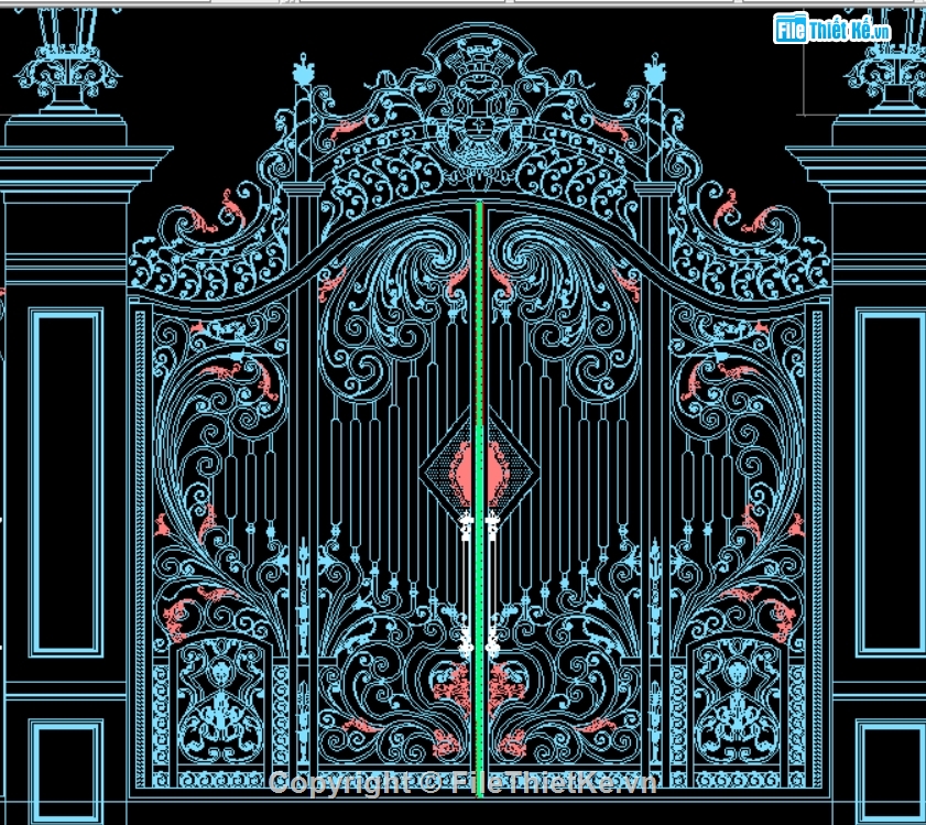 Cổng Sắt Cổ Điển,cổng và hàng rào,cổng sắt mỹ thuật,file cad cổng sắt mỹ thuật
