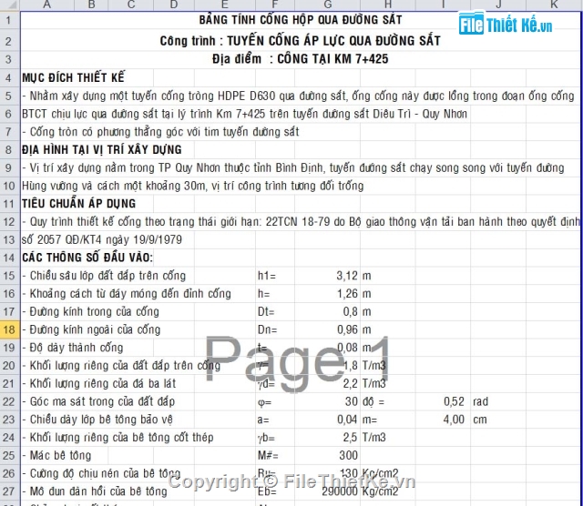 cống tròn,thiết kế cống qua đường sắt,cống tròn d800 qua đường sắt,cống lồng qua đường sắt,bảng tính cống tròn đường sắt