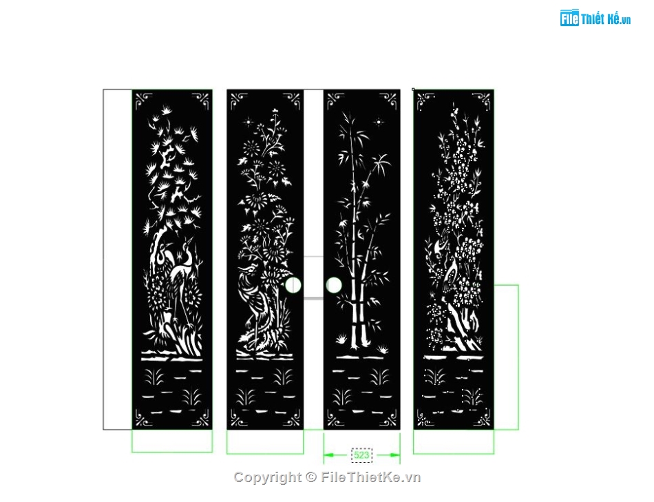 tứ quý cnc,tứ quý cnc dxf,mẫu cửa 4 cánh cnc