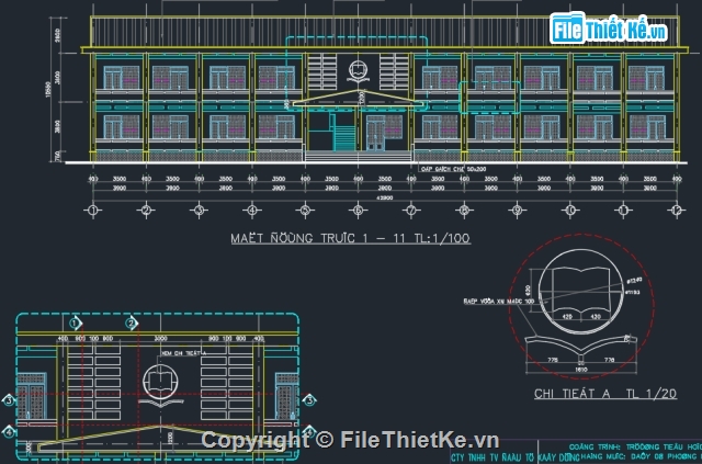 bản vẽ trường học,10 phòng học,đầy đủ từ kiến trúc