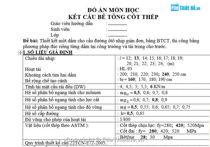 đồ án BTCT 1,Đồ án BTCT,Dầm T L=13m No3