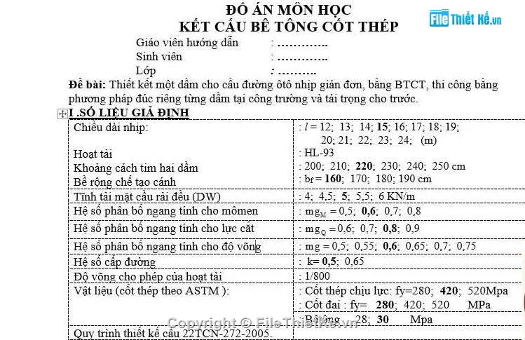 Đồ án BTCT,đồ án BTCT 1,Đồ án