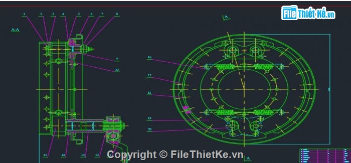 cơ cấu phanh xe tải,cơ cấu phanh xe,file cad cơ cấu phanh xe