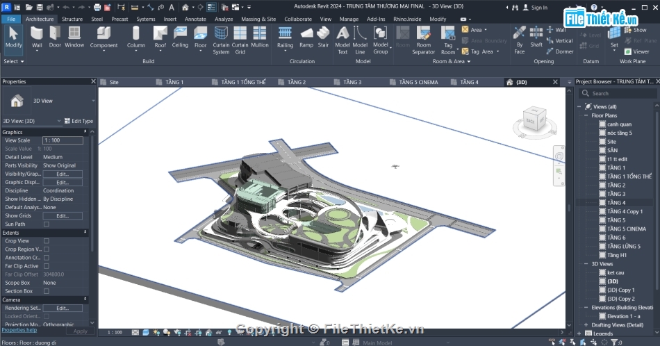 đồ án trung tâm thương mại,file revit hoàn chỉnh,d5 render hoàn thiện,bản vẽ khu đất cad
