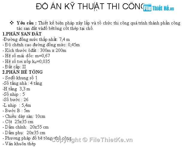 Đồ án,Đồ án kĩ thuật thi công 1,Đồ án kĩ thuật thi công,kĩ thuật thi công,bê tông cốt thép,công trình