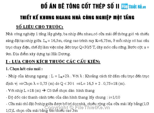 đồ án bê tông cốt thép,đồ án btct,đồ án bê tông,nhà công nghiệp lắp ghép,khung ngang nhà công nghiệp