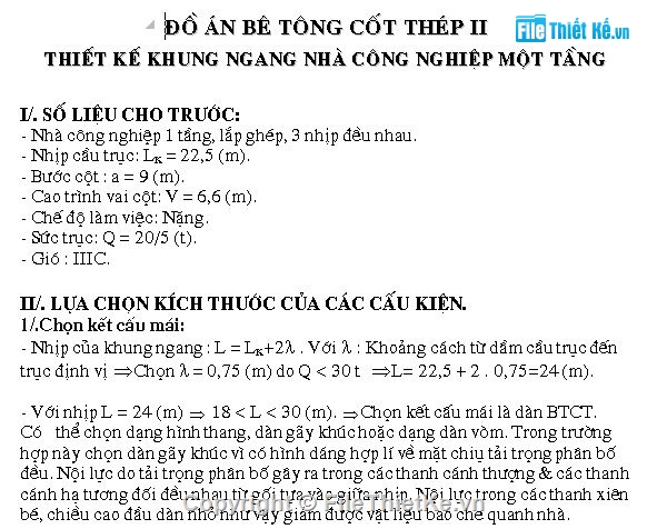 đồ án bê tông cốt thép,đồ án btct,đồ án bê tông,nhà công nghiệp lắp ghép,khung ngang nhà công nghiệp