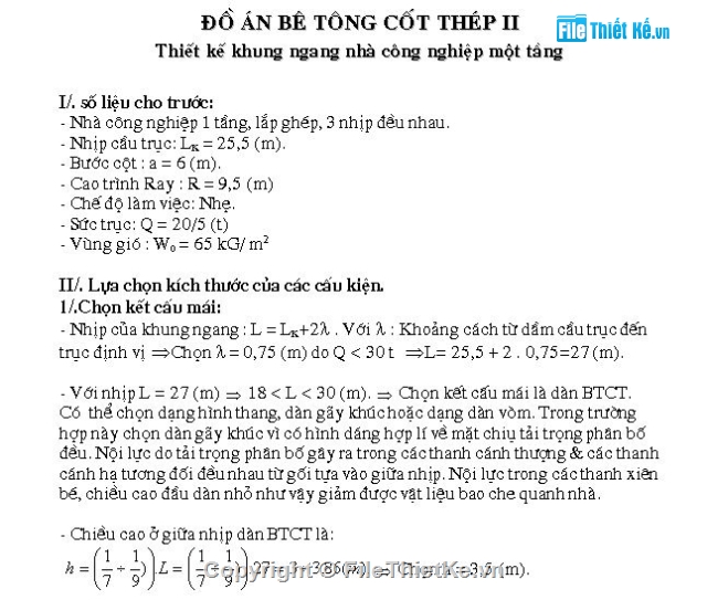 đồ án bê tông cốt thép,đồ án btct,đồ án bê tông,nhà công nghiệp lắp ghép,khung ngang nhà công nghiệp