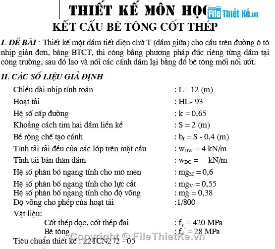 L=12m,dầm T,bê tông cốt thép,thiết kế môn học,đồ án bê tông,dầm t 12m