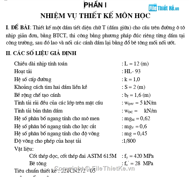 Đồ án,thiết kế môn học,12m,22tcn272-05,bê tông cốt thép,dầm t 12m