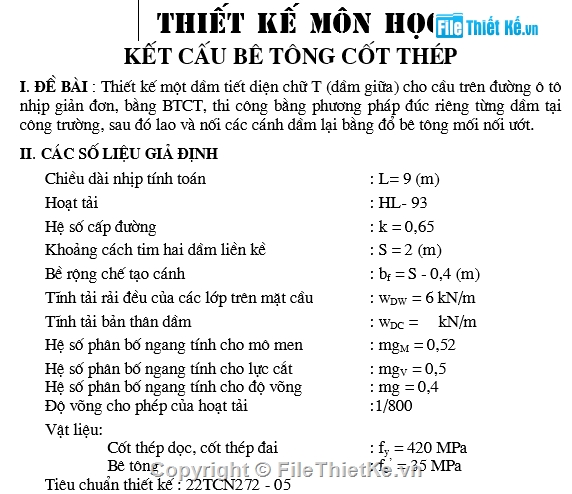 Đồ án,bản vẽ dầm l=9m,đồ án môn học,22tcn272-05,bê tông cốt thép thường,dầm chữ t