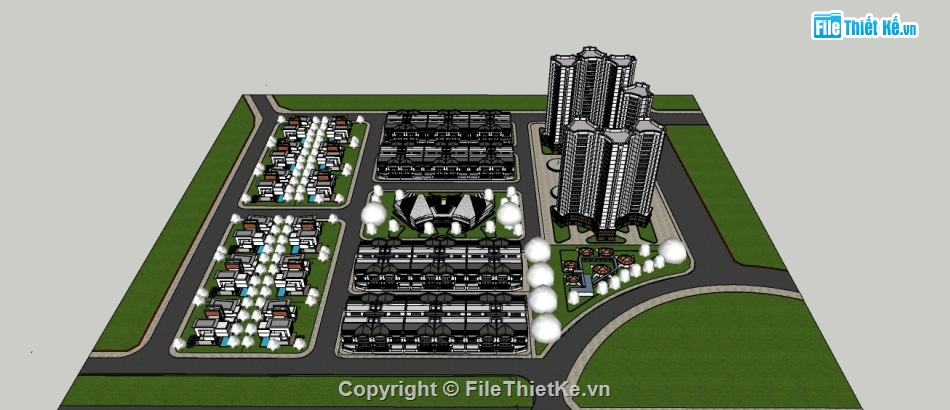 ĐỒ ÁN Q1,đồ án quy hoạch đơn vị,file 3D sketchup,ĐẠI HỌC KIẾN TRÚC HÀ NỘI,Quy Hoạch Nhóm Ở
