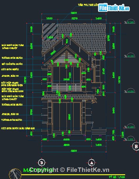 6.2x17m,bản vẽ biệt thự 2 tầng,cad + sketchup biệt thự 2 tầng,biêt thự 2 tầng full két cấu