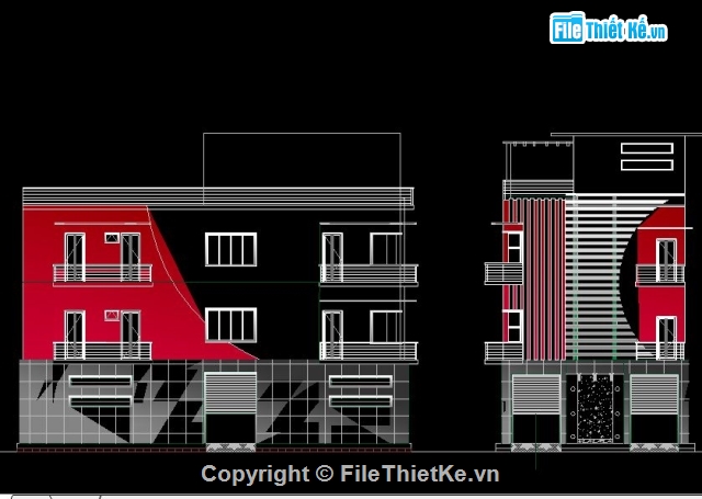 kiến trúc 3 tầng,nhà nghỉ 3 tầng,nhà nghỉ 8.8x18.7m